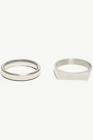 Bershka 2er-Pack Ringe Aus Stahl Herren M Silber