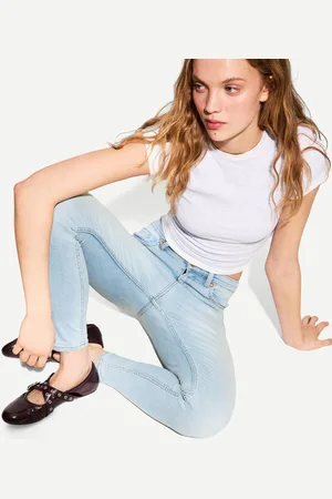 Bershka Skinny-Jeans Mit Sehr Hohem Bund Damen 32 Hellblau
