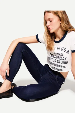 Bershka Skinny-Jeans Mit Sehr Hohem Bund Damen 32 Marinenblau