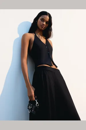 Bershka Knopfweste Mit Leinen Damen Xs Schwarz