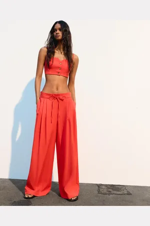 Bershka Fließende Wide-Leg-Hose Mit Zierfalten Damen Xs Rot