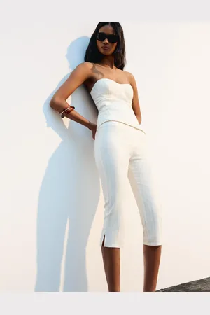 Bershka Hose In Caprilänge Mit Nadelstreifen Damen Xs Weiss / Schwarz