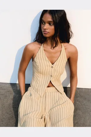 Bershka Knopfweste Mit Leinen Damen Xs Camel
