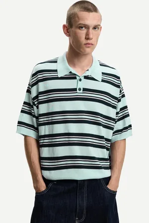 Bershka Gestreiftes Poloshirt Herren Xs Hellblau