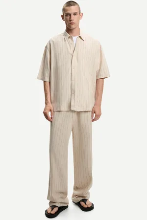Bershka Wide-Leg-Hose Im Jogginghosen-Stil Mit Leinen Herren Xs Beige