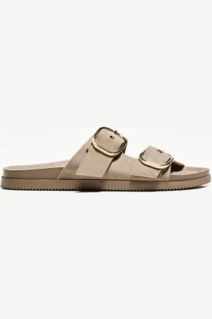 Bershka Flache Sandale Mit Schnallen Damen 35 Sandfarbe