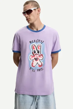 Bershka T-Shirt Mit Kontrast-Print Und Kurzen Ärmeln Herren Xs Violett