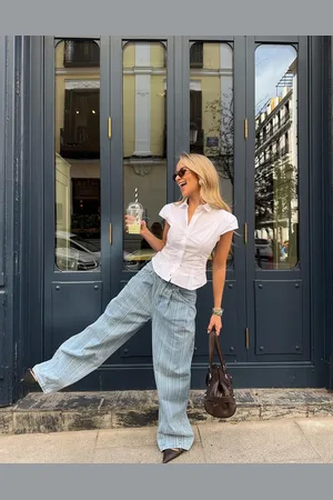 Bershka Balloon-Jeans Mit Streifen Damen 32 Ausgewaschenes Blau