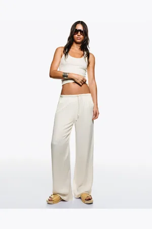 Bershka Wide Leg Joggerhose Aus Satin Damen Xs Weiss