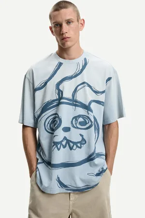 Bershka T-Shirt Mit Kurzem Ärmel Und Print Herren Xs Hellblau