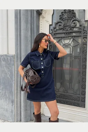Bershka Jeanshemdkleid Damen S Marinenblau