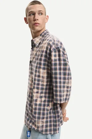 Bershka Oversize-Hemd Mit Kurzen Ärmeln Und Karomuster Herren M Rohweiß