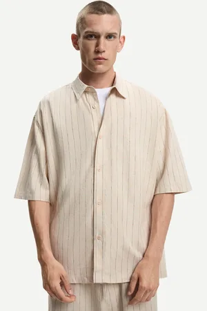 Bershka Kurzarmhemd Mit Leinenanteil Herren Xs Beige