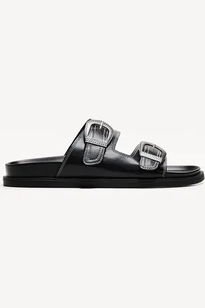 Bershka Flache Sandalen Aus Leder Mit Schnallen Herren 39 Schwarz