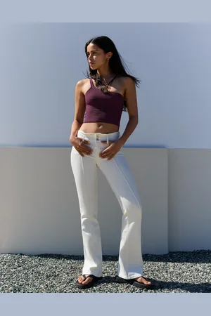 Bershka Bootcut-Jeans Mit Tiefem Bund Damen 10-12 Rohweiß
