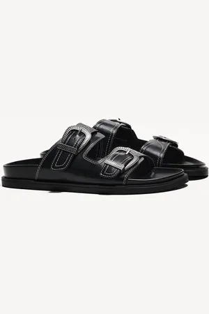 Bershka Flache Sandalen Aus Leder Mit Schnallen Herren 39 Schwarz