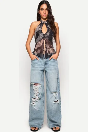 Bershka Boyfriend Jeans Mit Rissen Damen 10-12 Ausgewaschenes Blau