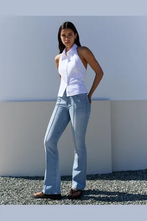 Bershka Bootcut-Jeans Mit Tiefem Bund Damen 10-12 Hellblau