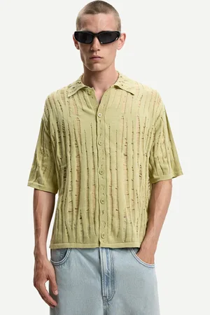 Bershka Hemd Mit Kurzen Ärmeln Und Rissen Herren S Grün