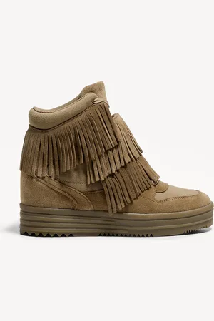 Bershka Hochgeschnittene Sneaker Mit Keilabsatz Und Fransen Damen 35 Sandfarbe