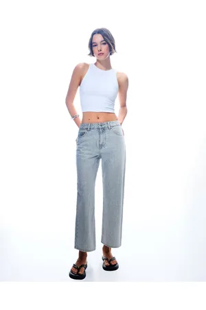 Bershka Glänzende Cropped-Jeans Im Straight-Fit Damen 32 Grau