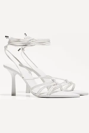 Bershka Metallic-Absatzsandalen Zum Schnüren Damen 35 Weiss