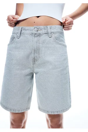 Bershka Glänzende Jeans-Bermudas Damen 32 Grau