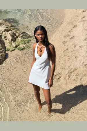 Bershka Mini-Neckholderkleid Mit Leinen Damen Xs Weiss