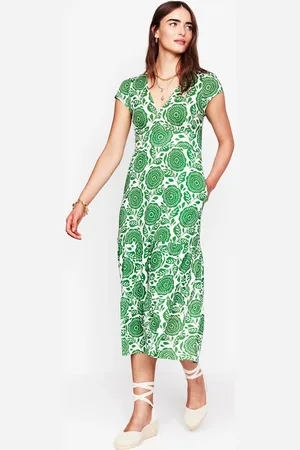 Boden Eloise Gestuftes Jerseykleid-Paradiesgrün, Dahlienstempel