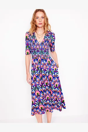 Boden Bethany Gesmoktes Jerseykleid-Galerie-Blau, Löwenzahn