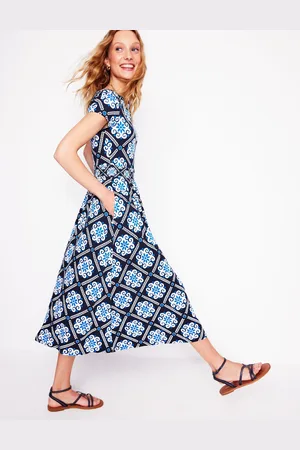 Boden Melanie Jersey-Midikleid-Französisches Marineblau, Barockfliese