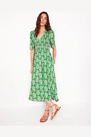Boden Bethany Gesmoktes Jerseykleid-Paradiesgrün, Paisley-Herz