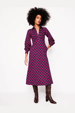 Boden Paspeliertes Ponte-Midikleid mit Reißverschluss-Leuchtendes Rosa, Lotus-Stempel