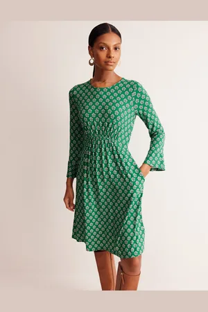 Boden Jerseykleid mit Trompetenärmeln-Smaragdgrün, Motiv Pome Stamp
