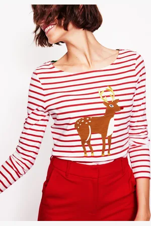 Boden Ella Breton-Shirt mit langen Ärmeln-Rot, Rentier Gestreift