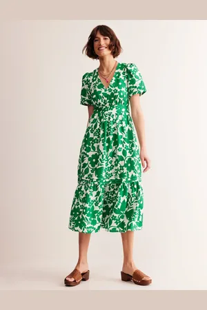 Boden Eve Midikleid aus Leinen-Green Tambourine, Tulpengarten