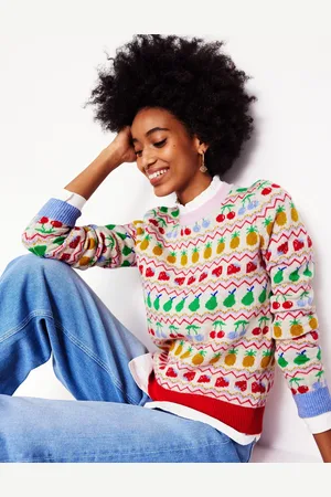 Boden Edie Fair-Isle-Pullover-Beige Meliert, Obst