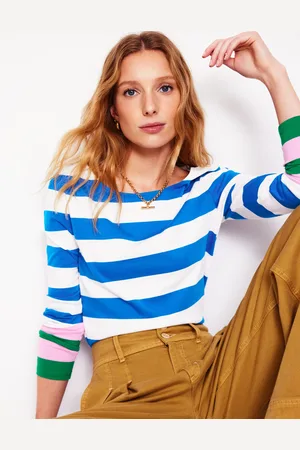 Boden Ella Breton-Shirt mit langen Ärmeln-Galerieblau, Smaragdgrüne Bündchen
