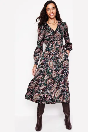 Boden Gesmoktes Midikleid mit Rüschen-Mauve-Dunst, Paisley Paradies