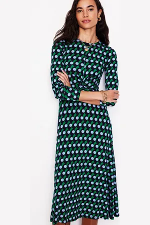 Boden Jerseykleid mit gedrehter Taille-Marineblau, Polka-Welle