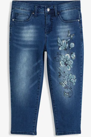bonprix Capri Jeans Mid Waist, Schmetterlingsdruck