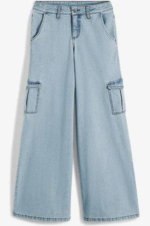 bonprix Cargo Jeans Mid Waist, Wide Leg