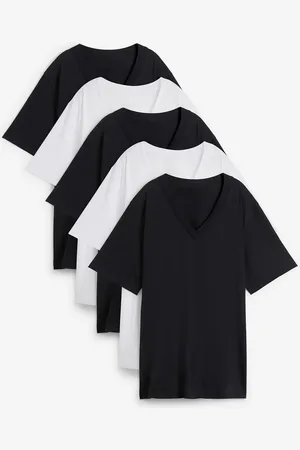 bonprix Weites Long-Shirt mit V-Ausschnitt, Kurzarm (5er Pack)
