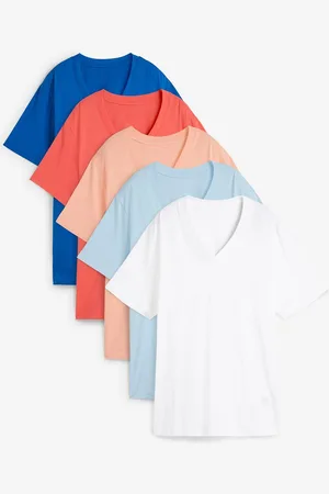 bonprix Weites Long-Shirt mit V-Ausschnitt, Kurzarm (5er Pack)