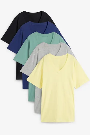 bonprix Weites Long-Shirt mit V-Ausschnitt, Kurzarm (5er Pack)