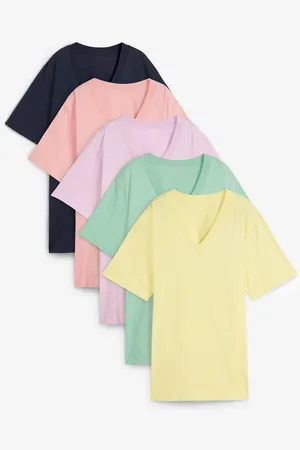 bonprix Weites Long-Shirt mit V-Ausschnitt, Kurzarm (5er Pack)