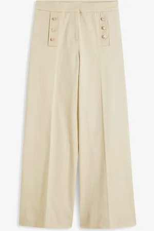 bonprix Wide Leg Hose aus Twill mit dekorativen Knöpfen