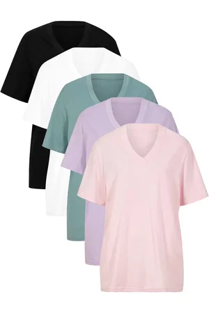 bonprix Weites Long-Shirt mit V-Ausschnitt, Kurzarm (5er Pack)