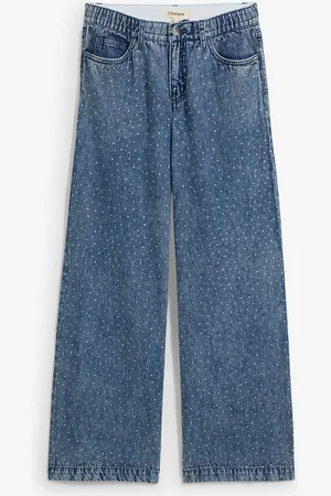 bonprix Wide-Leg-Jeans Mid Waist Bequembund mit Strass