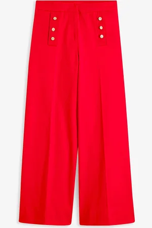 bonprix Wide Leg Hose aus Twill mit dekorativen Knöpfen